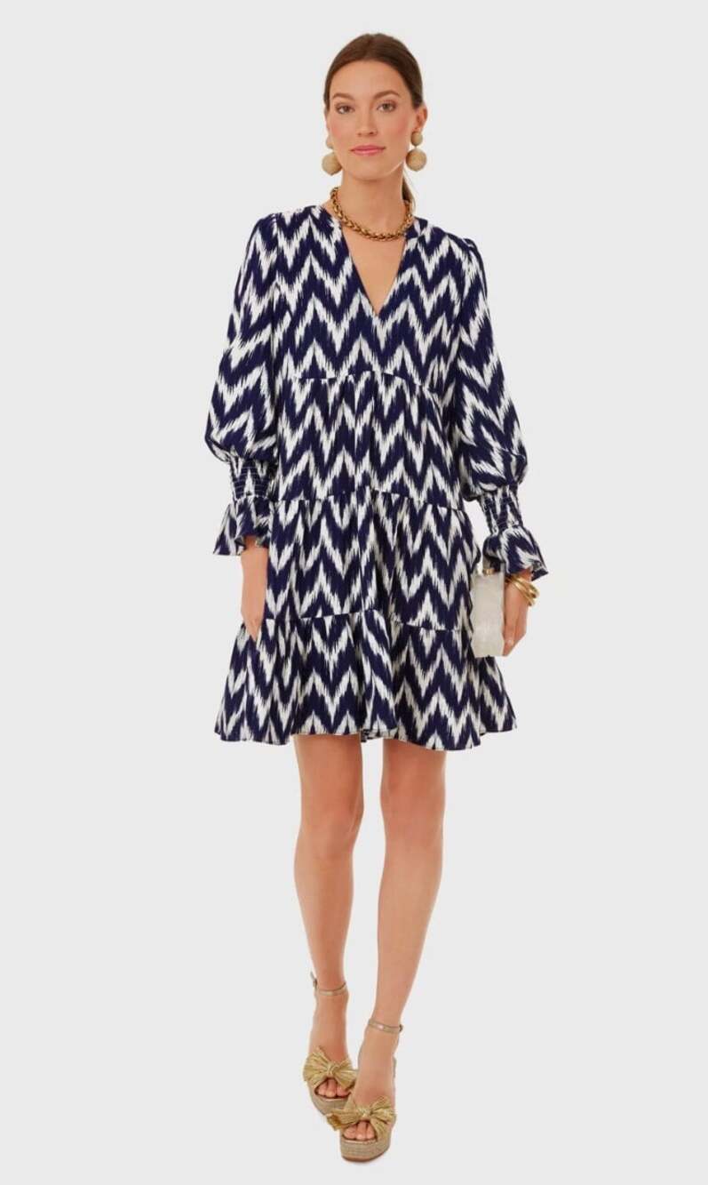 Tuckernuck Pomander Place Navy Ikat Kenzo Dress Size XL Long Sleeve Mini